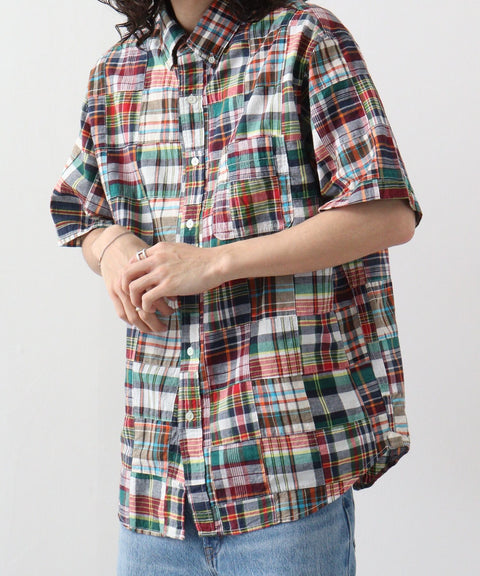 【JEMORGAN】マドラスパッチワーク半袖ボダンダウンシャツ #JE281