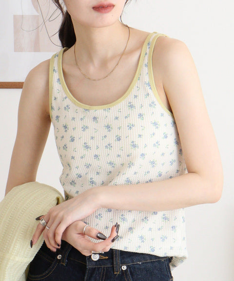 【2025年 新商品】花柄ワッフル クレリックタンク-カップ付 #JF724