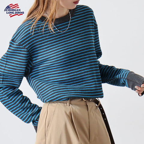 【定番】ワッフルボーダークルー長袖Ｔ（パック入り） #JC055