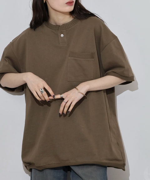 【2025夏 新作】天竺 ヘンリーネック カットオフリブ S/S T #JF175