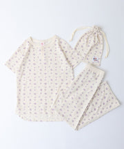 【人気ヘンリーネック】ワッフル花柄半袖ヘンリー＆パンツ上下セット（ポーチ付き） #JF519-29S