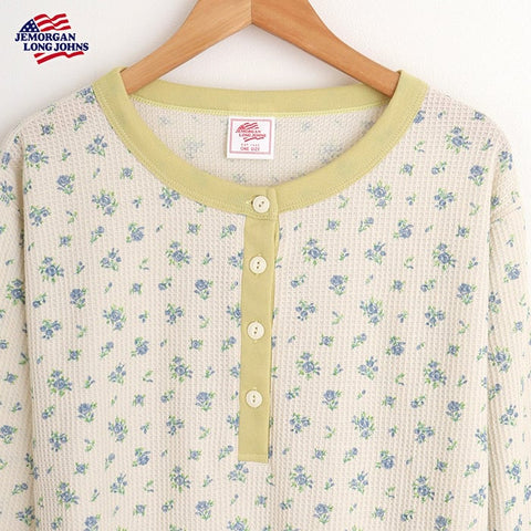 【JEMORGAN】花柄クレリックヘンリー L/S Tee #JE130