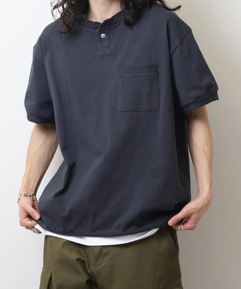 【2025夏 新作】天竺 ヘンリーネック カットオフリブ S/S T #JF175