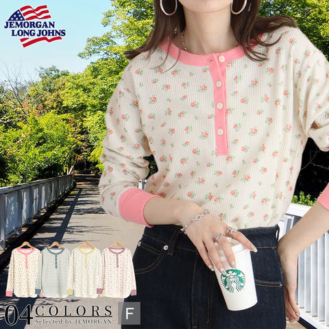 【JEMORGAN】花柄クレリックヘンリー L/S Tee #JE130