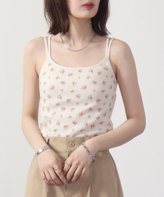 【夏物定番】ワッフル花柄ブラキャミソール（パック入り） #JD764-29S