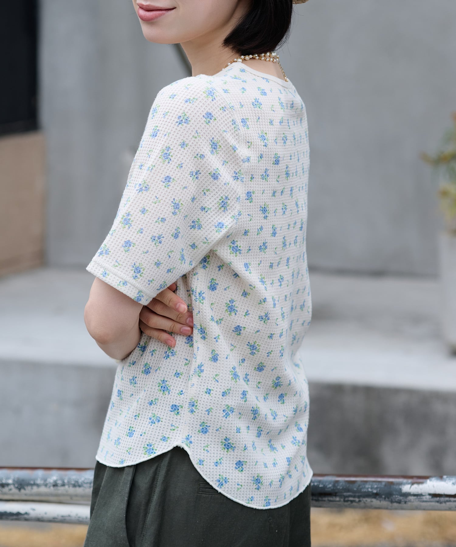 【2026SS New】花柄ワッフルハーフスリーブクルー（パック入り） #JG045-29S