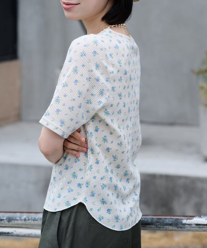 【2026SS New】花柄ワッフルハーフスリーブクルー（パック入り） #JG045-29S