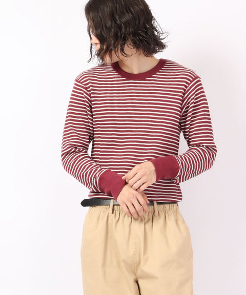 【定番】ワッフルボーダークルー長袖Ｔ（パック入り） #JC055