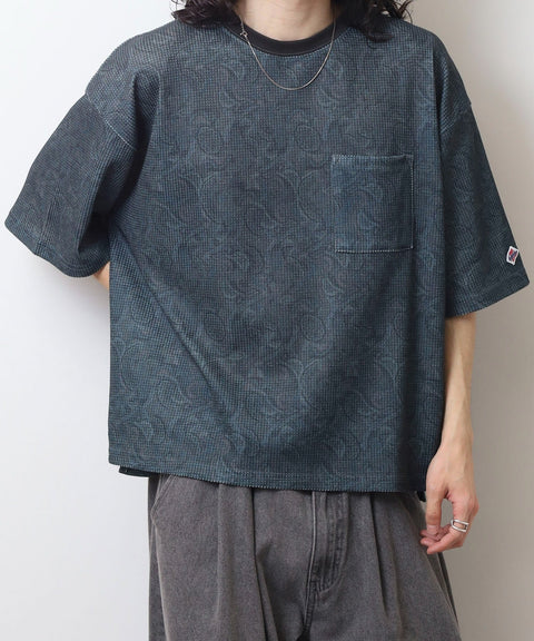【2025夏 新作】ワッフル 総柄 クルーネック S/S T #JF035