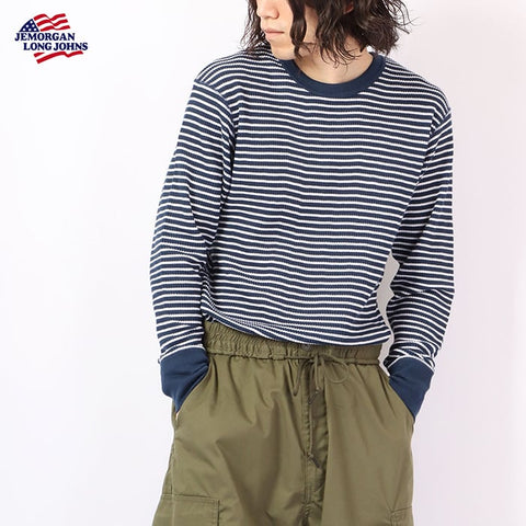 【定番】ワッフルボーダークルー長袖Ｔ（パック入り） #JC055